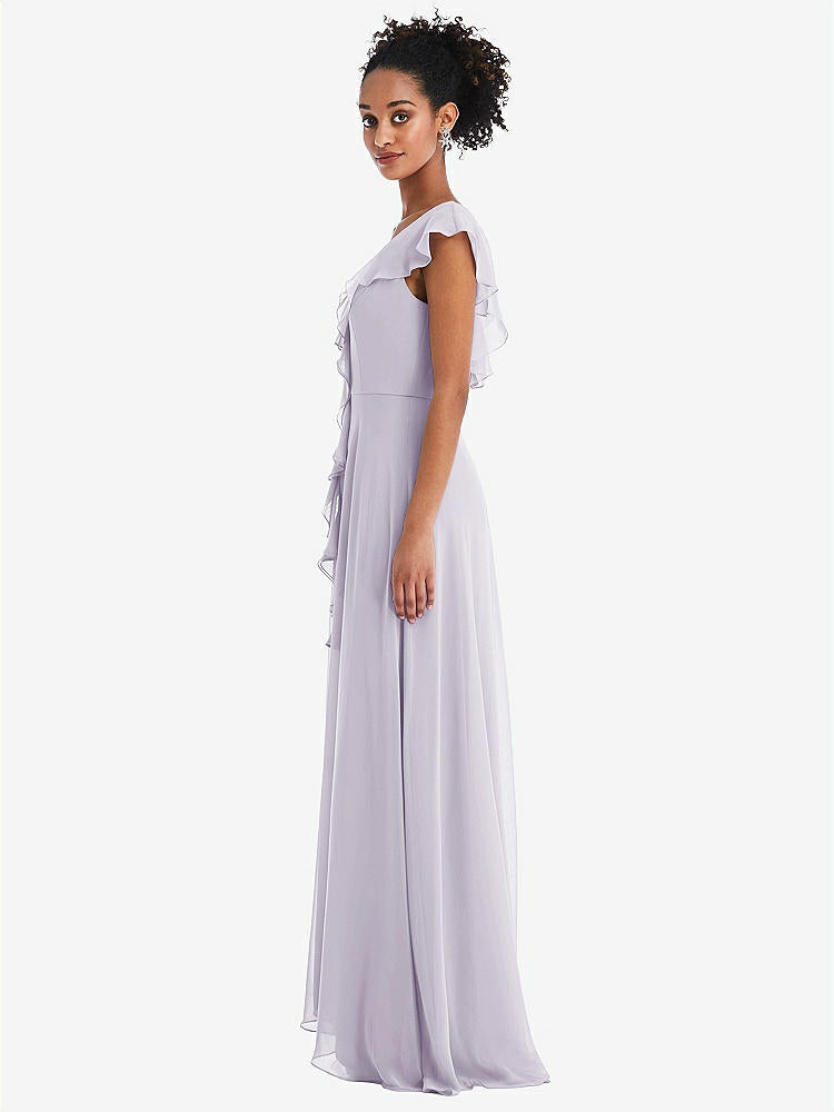 【STYLE: TH064】Ruffle-Trimmed V-Back Chiffon Maxi Dress【COLOR: Moondance】