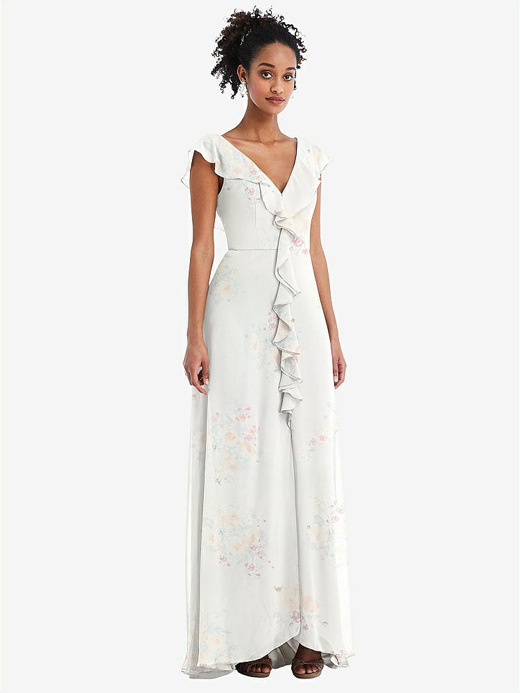 【STYLE: TH064】Ruffle-Trimmed V-Back Chiffon Maxi Dress【COLOR: Spring Fling】