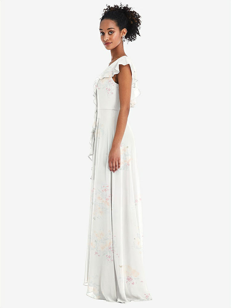 【STYLE: TH064】Ruffle-Trimmed V-Back Chiffon Maxi Dress【COLOR: Spring Fling】