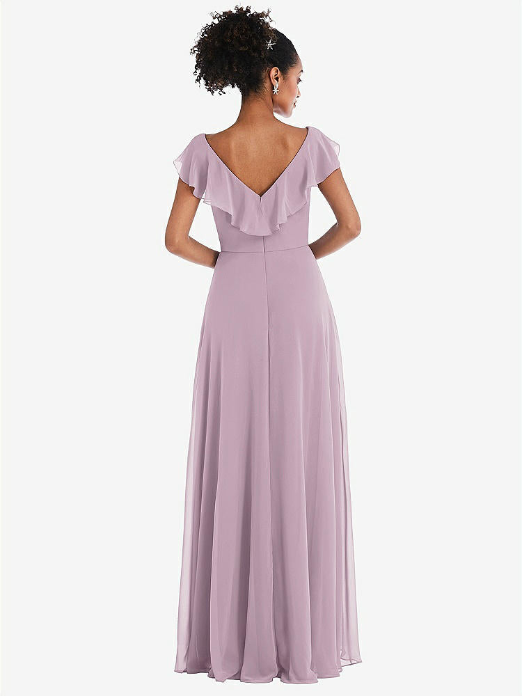 【STYLE: TH064】Ruffle-Trimmed V-Back Chiffon Maxi Dress【COLOR: Suede Rose】