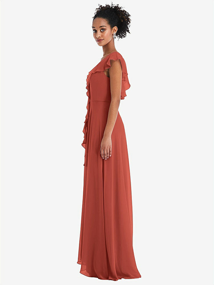 【NEW】【STYLE: TH064】Ruffle-Trimmed V-Back Chiffon Maxi ドレス【COLOR: Amber Sunset】【SIZE: 00-30W】