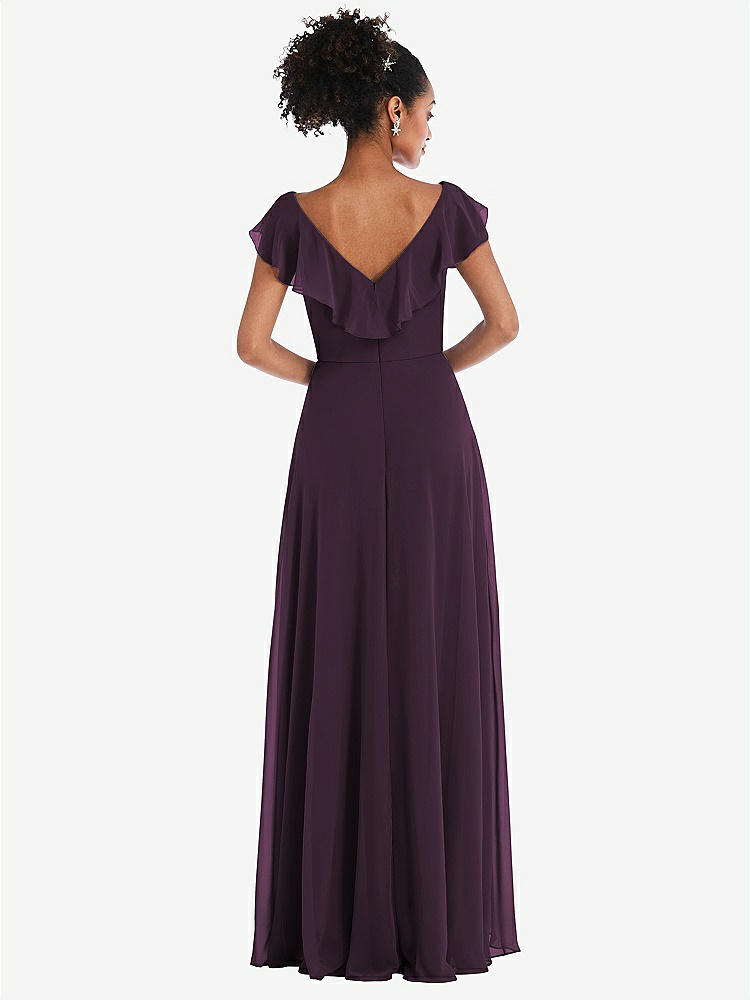 【STYLE: TH064】Ruffle-Trimmed V-Back Chiffon Maxi Dress【COLOR: Aubergine】