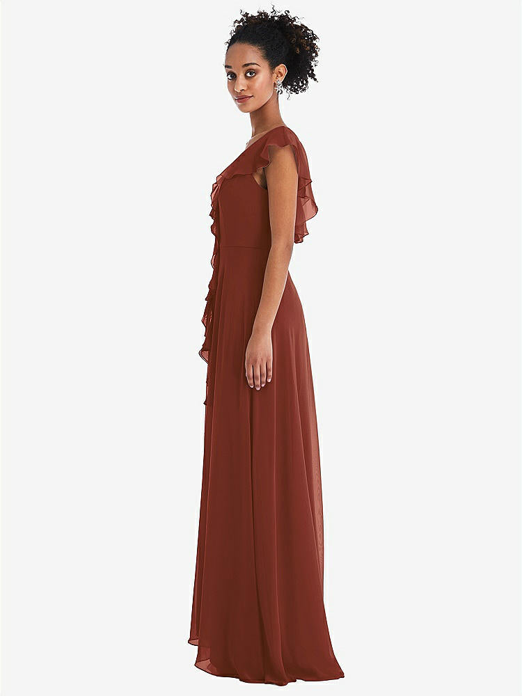 【STYLE: TH064】Ruffle-Trimmed V-Back Chiffon Maxi Dress【COLOR: Auburn Moon】