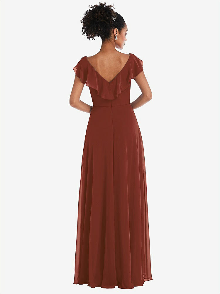 【STYLE: TH064】Ruffle-Trimmed V-Back Chiffon Maxi Dress【COLOR: Auburn Moon】