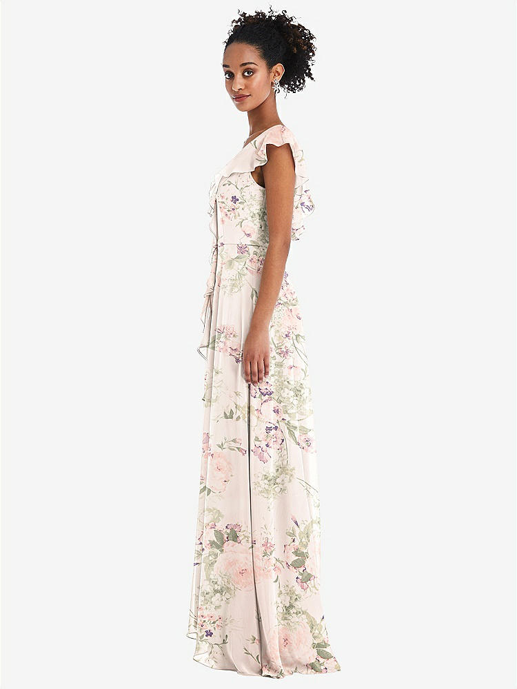 【STYLE: TH064】Ruffle-Trimmed V-Back Chiffon Maxi Dress【COLOR: Blush Garden】