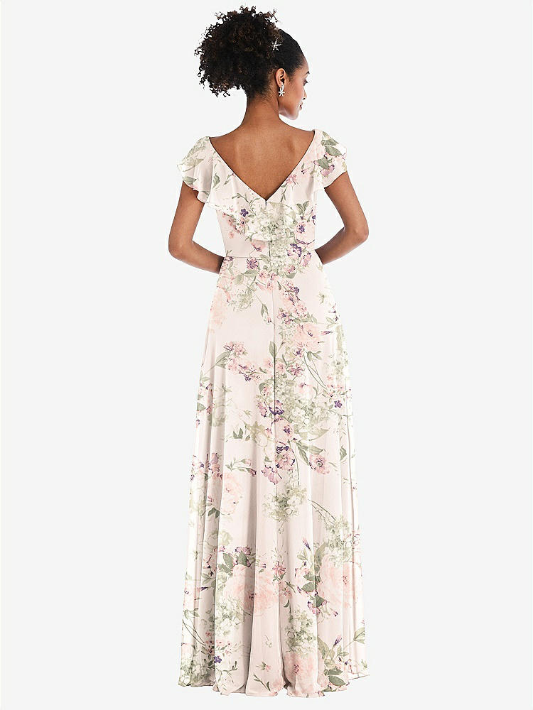【STYLE: TH064】Ruffle-Trimmed V-Back Chiffon Maxi Dress【COLOR: Blush Garden】