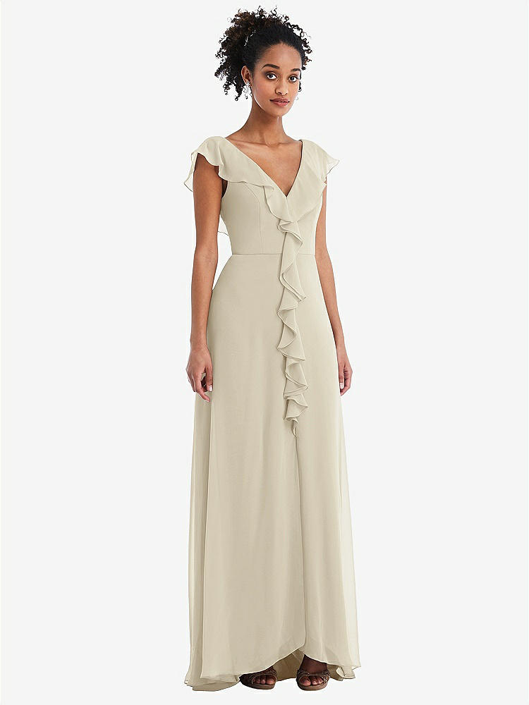 【STYLE: TH064】Ruffle-Trimmed V-Back Chiffon Maxi Dress【COLOR: Champagne】