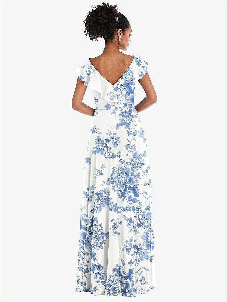 【NEW】【STYLE: TH064】Ruffle-Trimmed V-Back Chiffon Maxi ドレス【COLOR: Cottage Rose Dusk Blue】【SIZE: 00-30W】