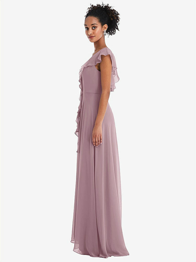 【STYLE: TH064】Ruffle-Trimmed V-Back Chiffon Maxi Dress【COLOR: Dusty Rose】