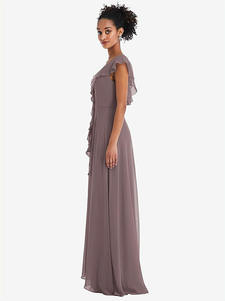 【STYLE: TH064】Ruffle-Trimmed V-Back Chiffon Maxi Dress【COLOR: French Truffle】