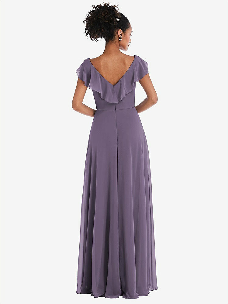 【STYLE: TH064】Ruffle-Trimmed V-Back Chiffon Maxi Dress【COLOR: Lavender】