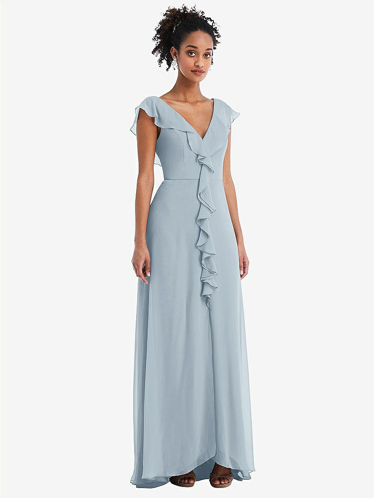 【STYLE: TH064】Ruffle-Trimmed V-Back Chiffon Maxi Dress【COLOR: Mist】