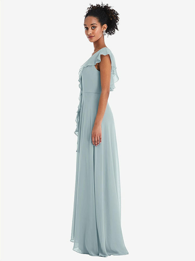 【STYLE: TH064】Ruffle-Trimmed V-Back Chiffon Maxi Dress【COLOR: Morning Sky】