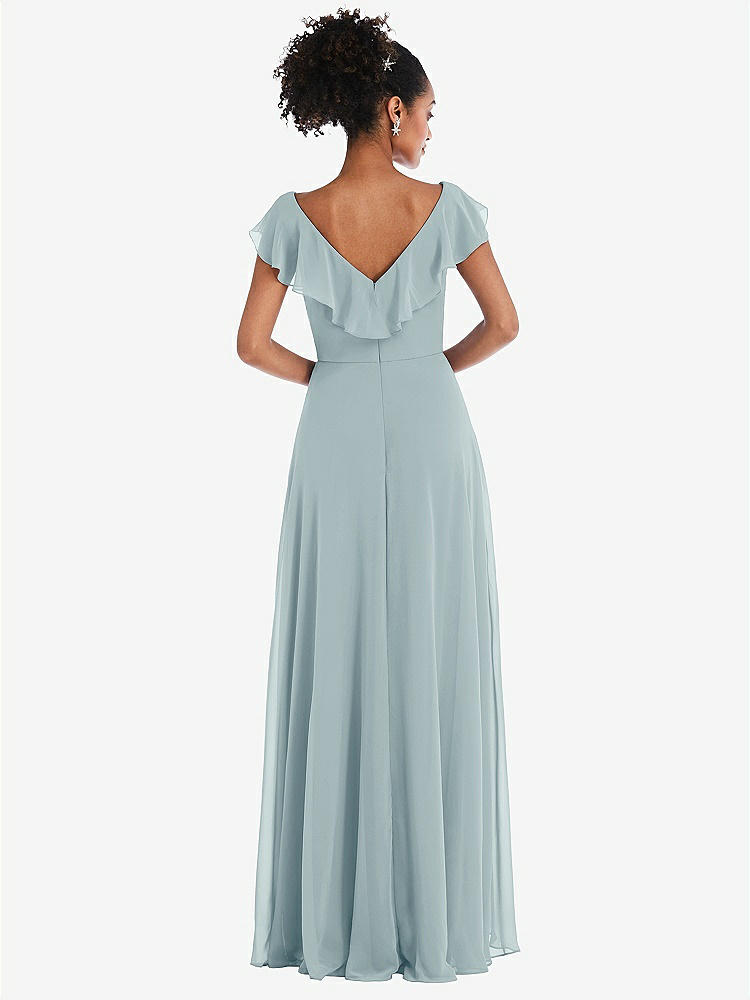 【STYLE: TH064】Ruffle-Trimmed V-Back Chiffon Maxi Dress【COLOR: Morning Sky】