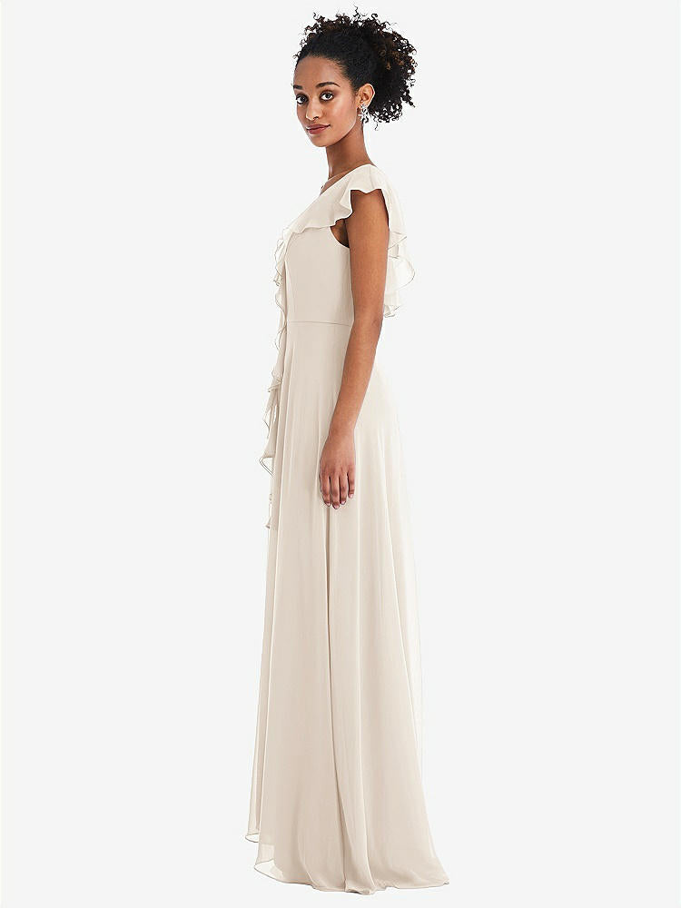 【NEW】【STYLE: TH064】Ruffle-Trimmed V-Back Chiffon Maxi ドレス【COLOR: Oat】【SIZE: 00-30W】