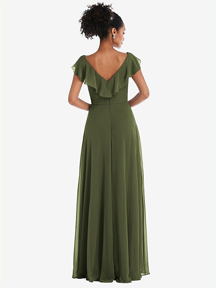 【STYLE: TH064】Ruffle-Trimmed V-Back Chiffon Maxi Dress【COLOR: Olive Green】