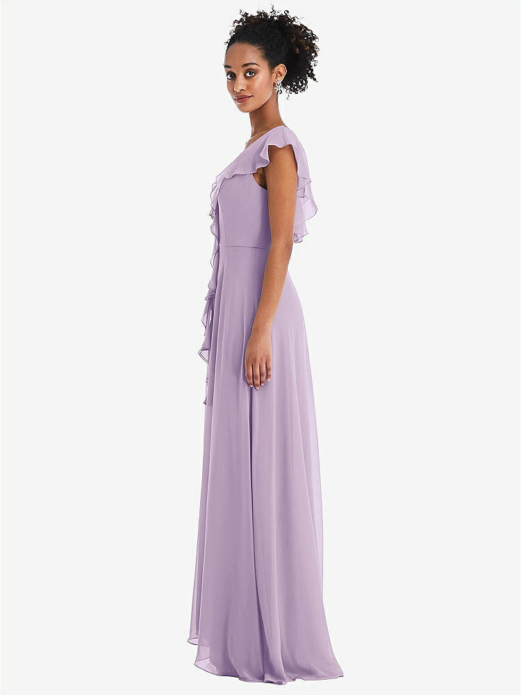 【STYLE: TH064】Ruffle-Trimmed V-Back Chiffon Maxi Dress【COLOR: Pale Purple】