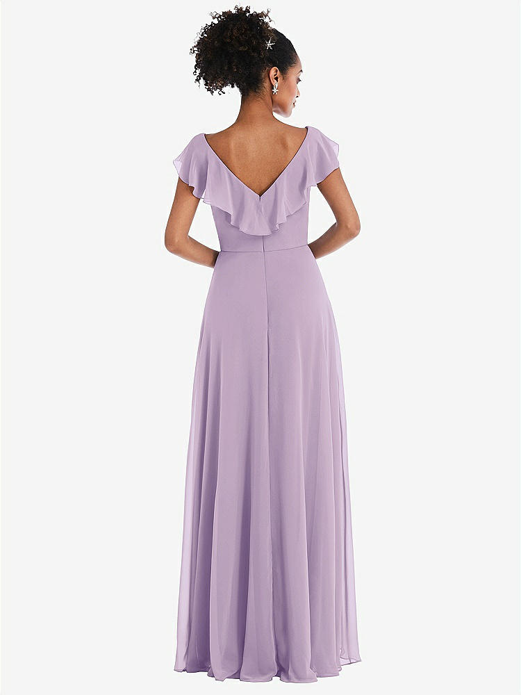 【STYLE: TH064】Ruffle-Trimmed V-Back Chiffon Maxi Dress【COLOR: Pale Purple】