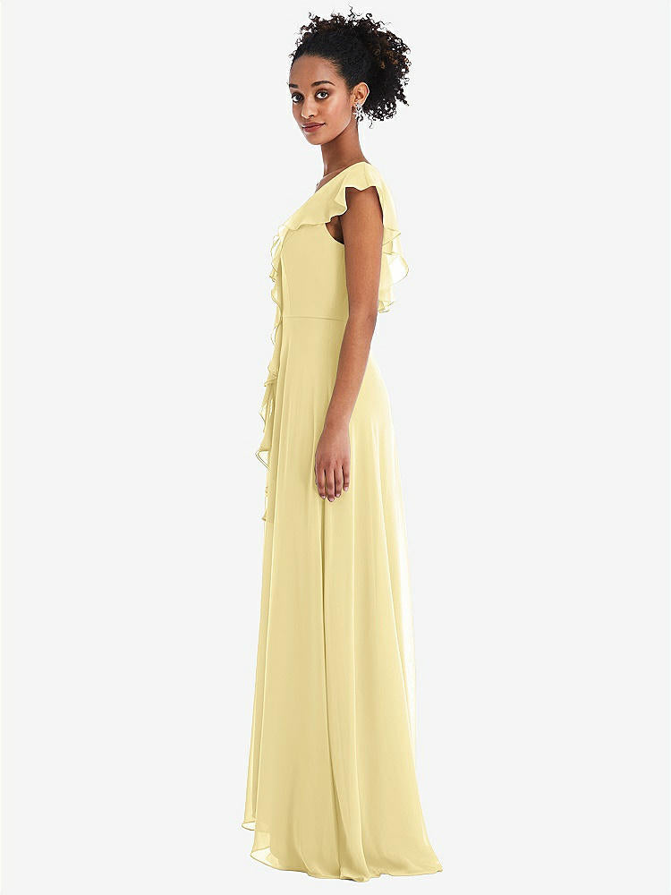 【NEW】【STYLE: TH064】Ruffle-Trimmed V-Back Chiffon Maxi ドレス【COLOR: Pale Yellow】【SIZE: 00-30W】