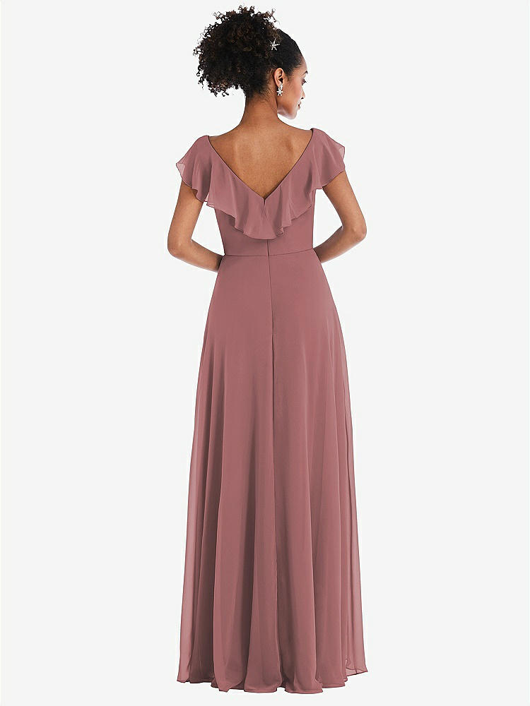 【STYLE: TH064】Ruffle-Trimmed V-Back Chiffon Maxi Dress【COLOR: Rosewood】
