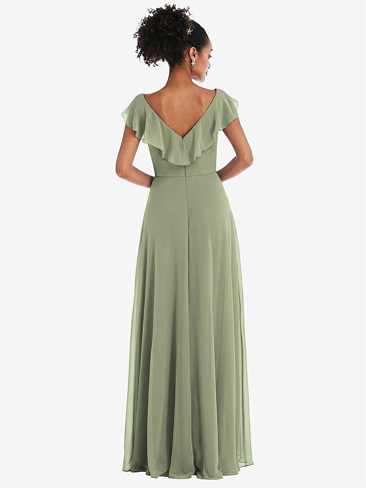 【STYLE: TH064】Ruffle-Trimmed V-Back Chiffon Maxi Dress【COLOR: Sage】