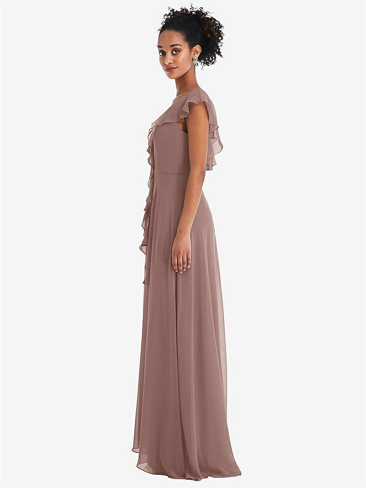 【STYLE: TH064】Ruffle-Trimmed V-Back Chiffon Maxi Dress【COLOR: Sienna】