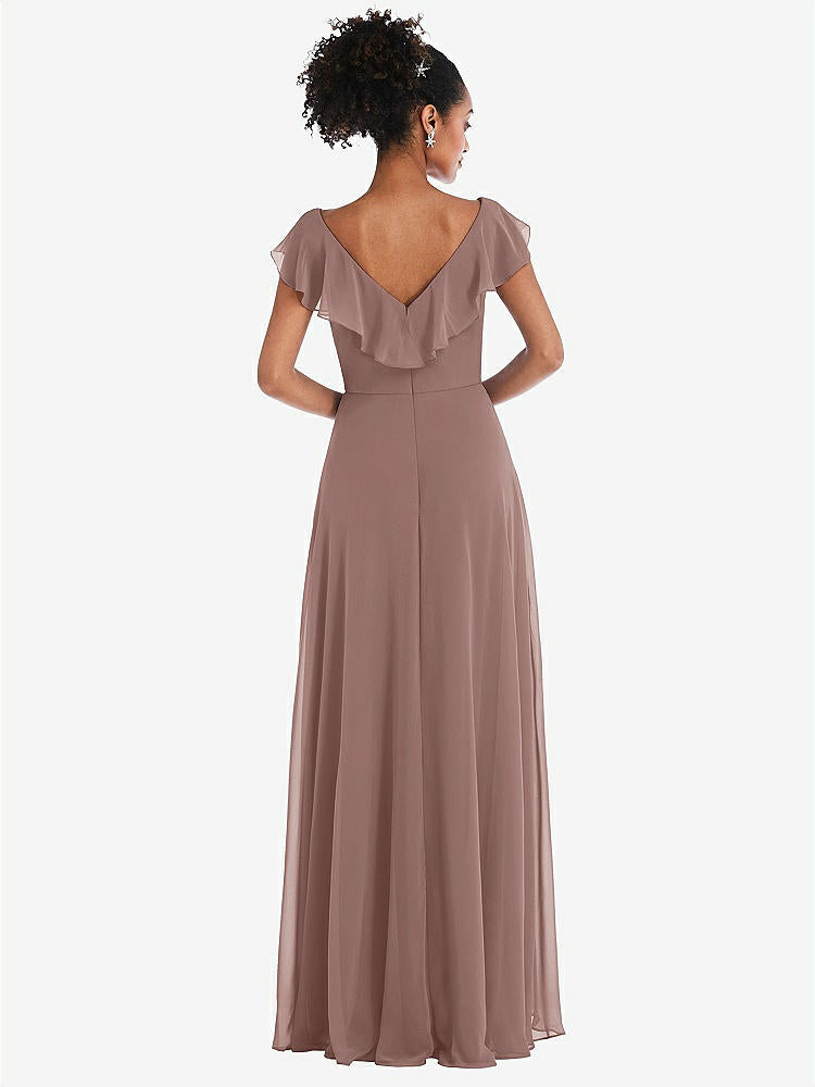 【STYLE: TH064】Ruffle-Trimmed V-Back Chiffon Maxi Dress【COLOR: Sienna】