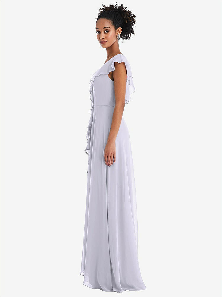 【STYLE: TH064】Ruffle-Trimmed V-Back Chiffon Maxi Dress【COLOR: Silver Dove】