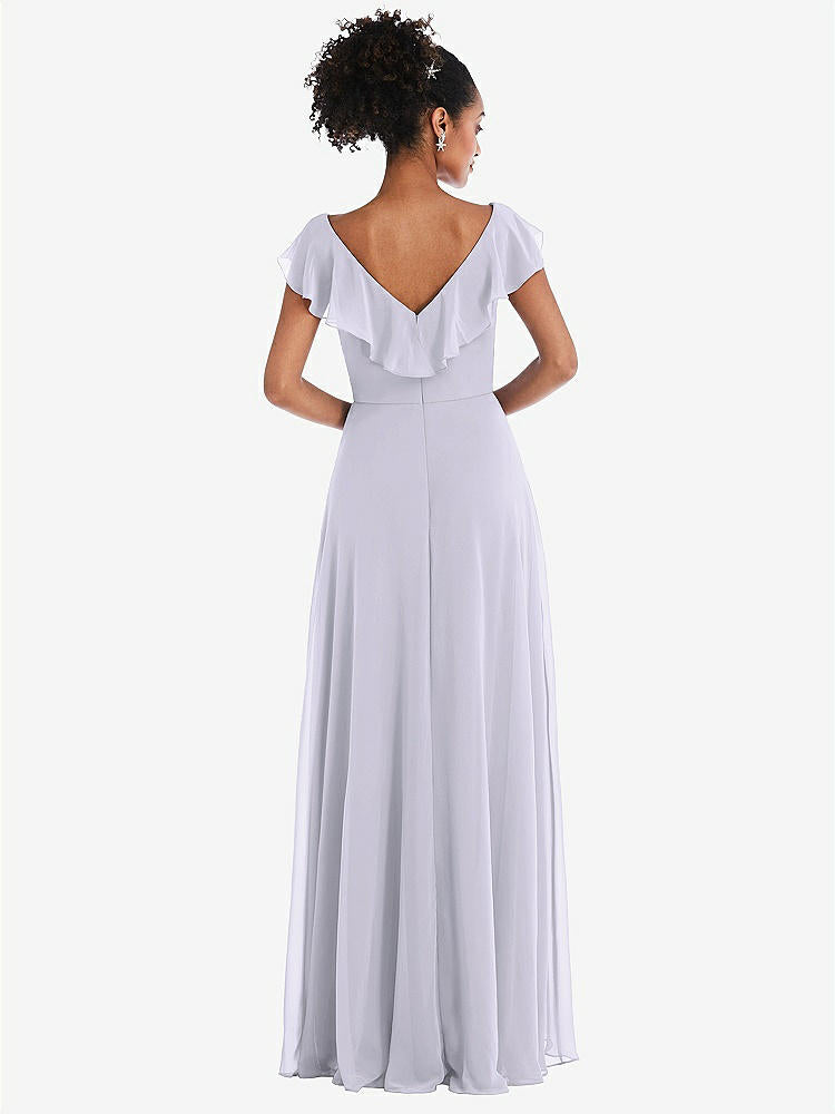 【STYLE: TH064】Ruffle-Trimmed V-Back Chiffon Maxi Dress【COLOR: Silver Dove】