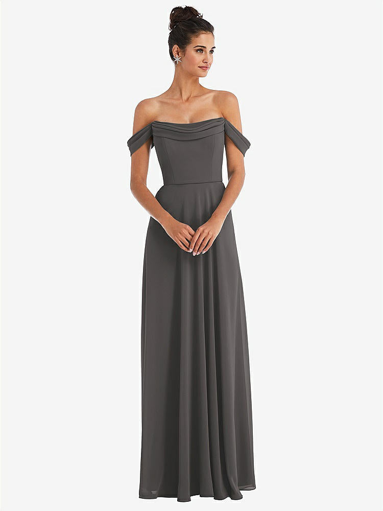 【STYLE: TH065】Off-the-Shoulder Draped Neckline Maxi Dress【COLOR: Caviar Gray】