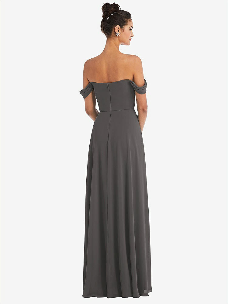 【STYLE: TH065】Off-the-Shoulder Draped Neckline Maxi Dress【COLOR: Caviar Gray】