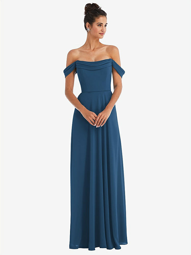 【STYLE: TH065】Off-the-Shoulder Draped Neckline Maxi Dress【COLOR: Dusk Blue】