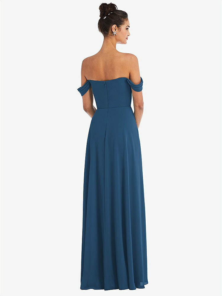 【STYLE: TH065】Off-the-Shoulder Draped Neckline Maxi Dress【COLOR: Dusk Blue】