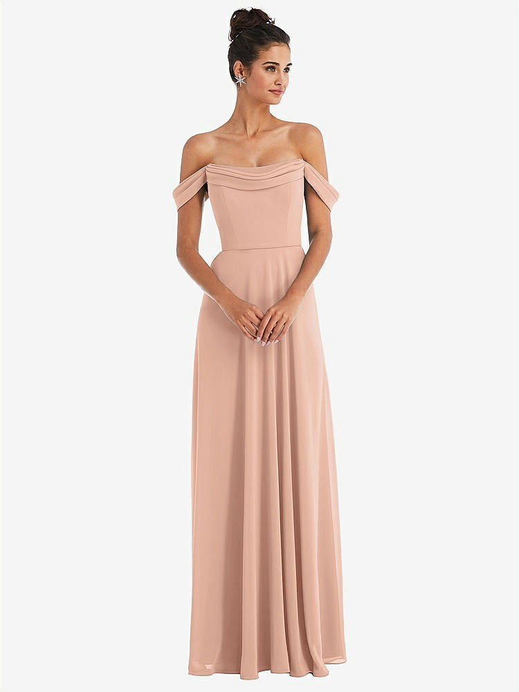 【NEW】【STYLE: TH065】オフショルダー ドレープ ネックライン マキシ ドレス【COLOR: Pale Peach】【SIZE: 00-30W】