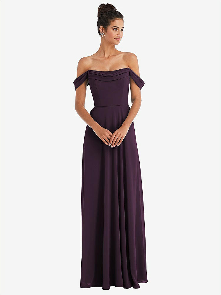 【STYLE: TH065】Off-the-Shoulder Draped Neckline Maxi Dress【COLOR: Aubergine】