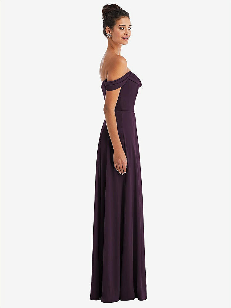 【STYLE: TH065】Off-the-Shoulder Draped Neckline Maxi Dress【COLOR: Aubergine】