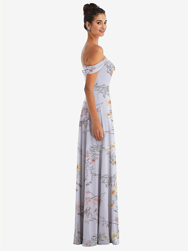 【STYLE: TH065】Off-the-Shoulder Draped Neckline Maxi Dress【COLOR: Butterfly Botanica Silver Dove】