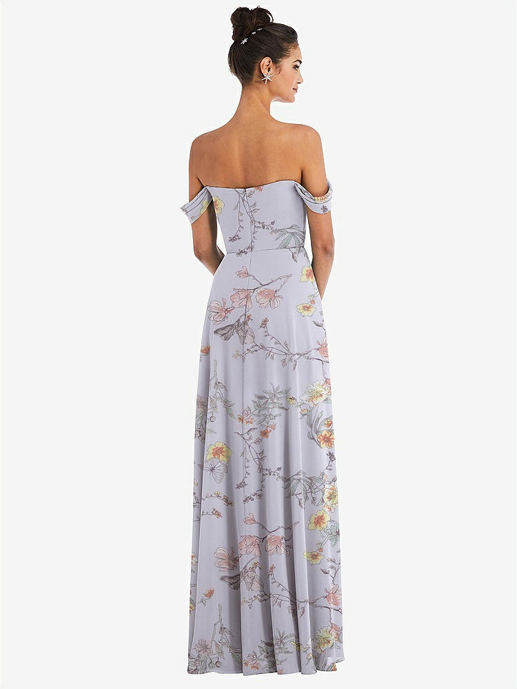 【STYLE: TH065】Off-the-Shoulder Draped Neckline Maxi Dress【COLOR: Butterfly Botanica Silver Dove】