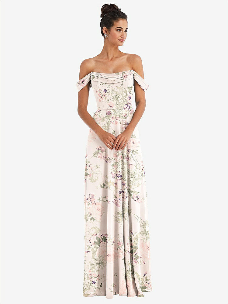 【STYLE: TH065】Off-the-Shoulder Draped Neckline Maxi Dress【COLOR: Blush Garden】