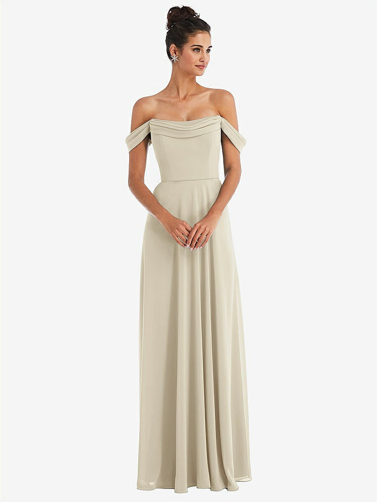 【NEW】【STYLE: TH065】オフショルダー ドレープ ネックライン マキシ ドレス【COLOR: Champagne】【SIZE: 00-30W】