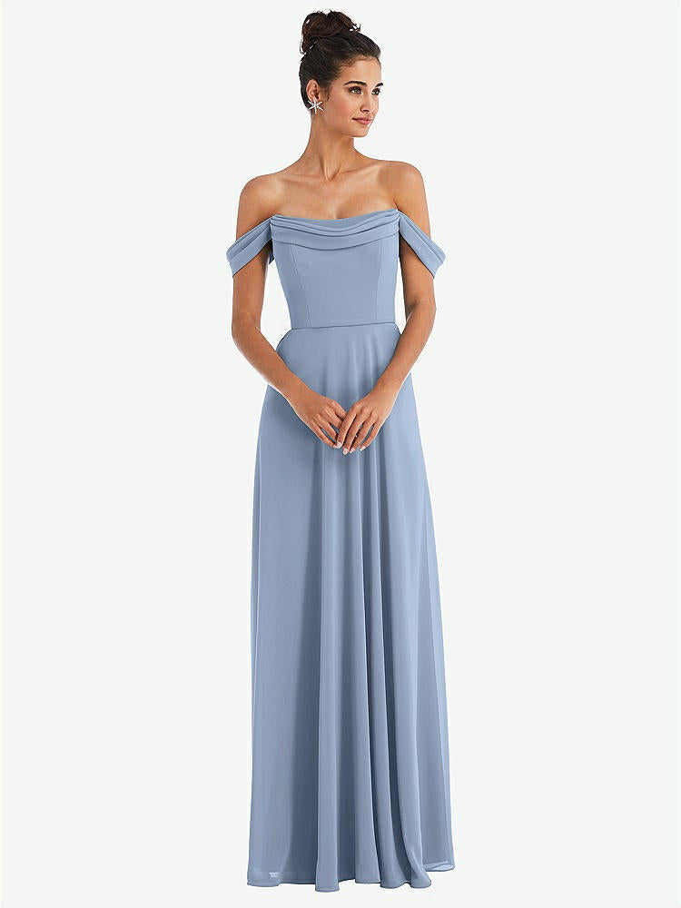 【STYLE: TH065】Off-the-Shoulder Draped Neckline Maxi Dress【COLOR: Cloudy】