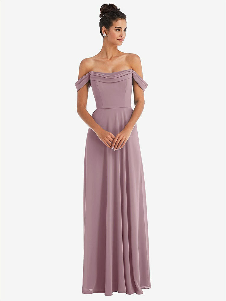 【STYLE: TH065】Off-the-Shoulder Draped Neckline Maxi Dress【COLOR: Dusty Rose】