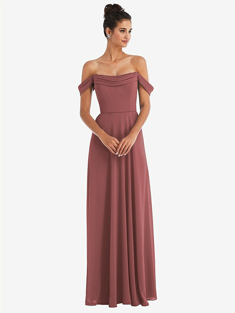 【STYLE: TH065】Off-the-Shoulder Draped Neckline Maxi Dress【COLOR: English Rose】