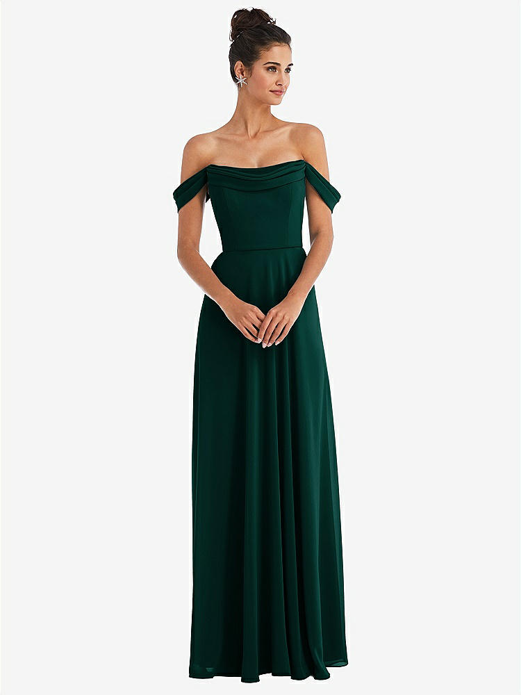 【STYLE: TH065】Off-the-Shoulder Draped Neckline Maxi Dress【COLOR: Evergreen】