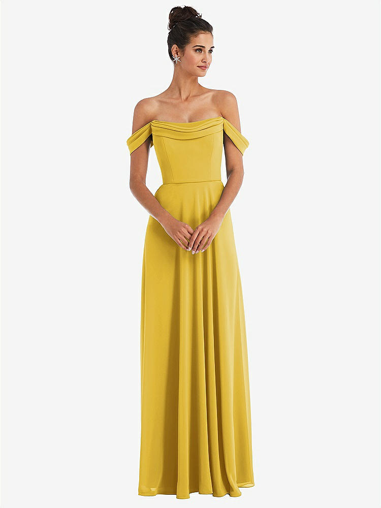 【STYLE: TH065】Off-the-Shoulder Draped Neckline Maxi Dress【COLOR: Marigold】