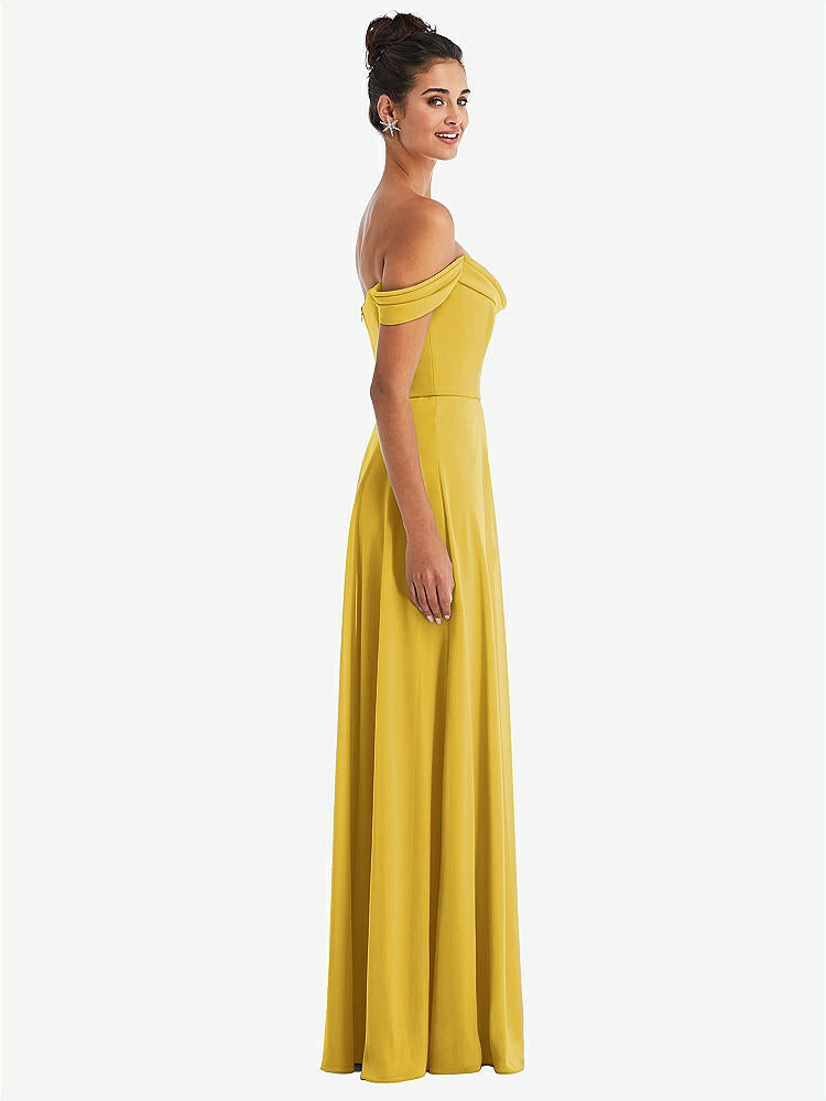 【STYLE: TH065】Off-the-Shoulder Draped Neckline Maxi Dress【COLOR: Marigold】