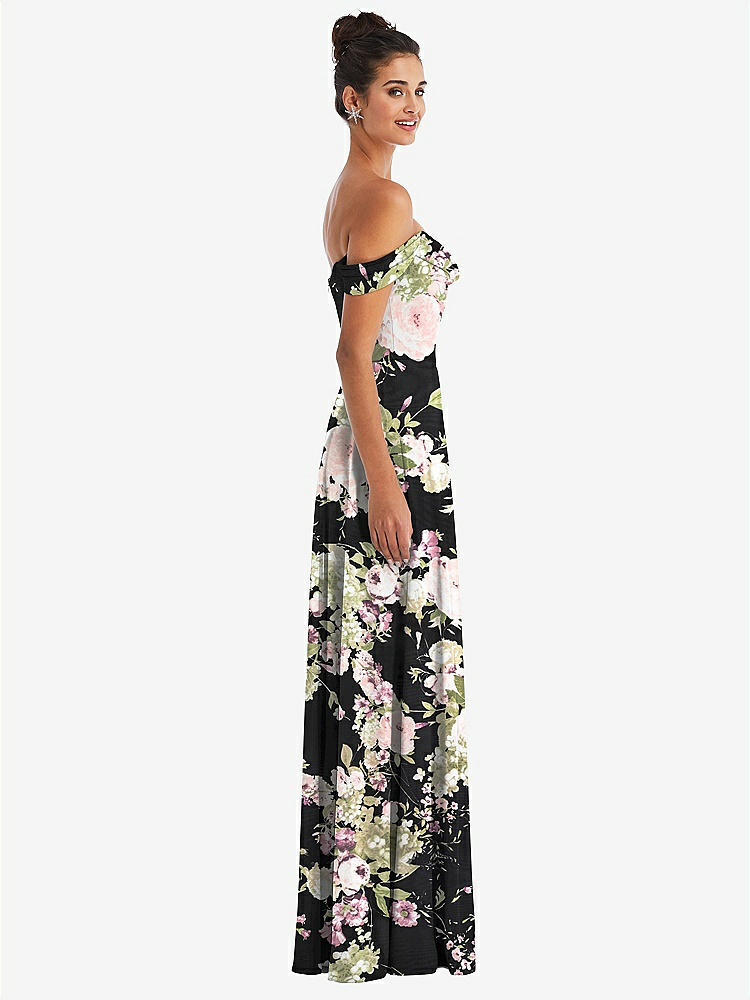 【NEW】【STYLE: TH065】オフショルダー ドレープ ネックライン マキシ ドレス【COLOR: Noir Garden】【SIZE: 00-30W】