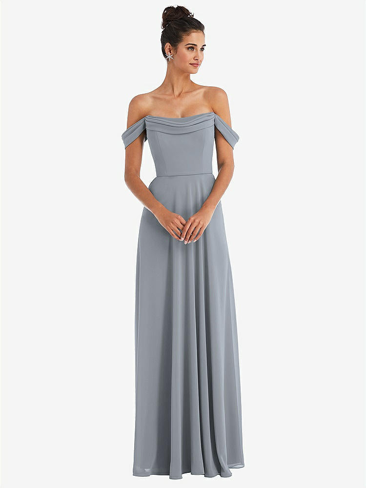 【STYLE: TH065】Off-the-Shoulder Draped Neckline Maxi Dress【COLOR: Platinum】