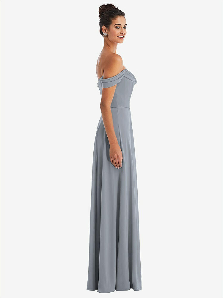 【STYLE: TH065】Off-the-Shoulder Draped Neckline Maxi Dress【COLOR: Platinum】