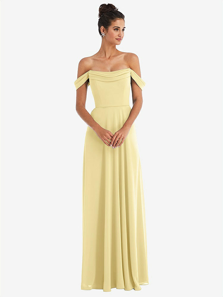 【STYLE: TH065】Off-the-Shoulder Draped Neckline Maxi Dress【COLOR: Pale Yellow】